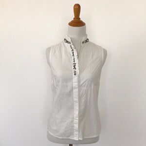J. Crew Sleeveless Button Down Shirt w/Embellished Ruffle Collar